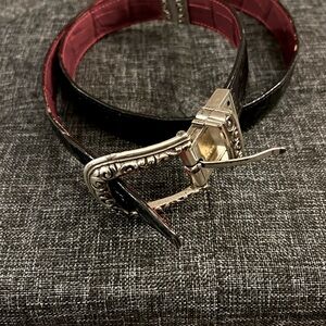 Elegant Black and Red Leather Belt with Silver Buckle. This belt is reversible.